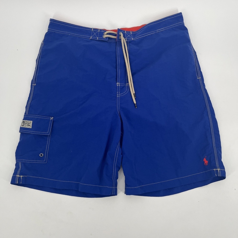 Polo Ralph Lauren‎ Mens XL Swimwear Trunks Blue Shorts Elastic Waist Pockets EUC